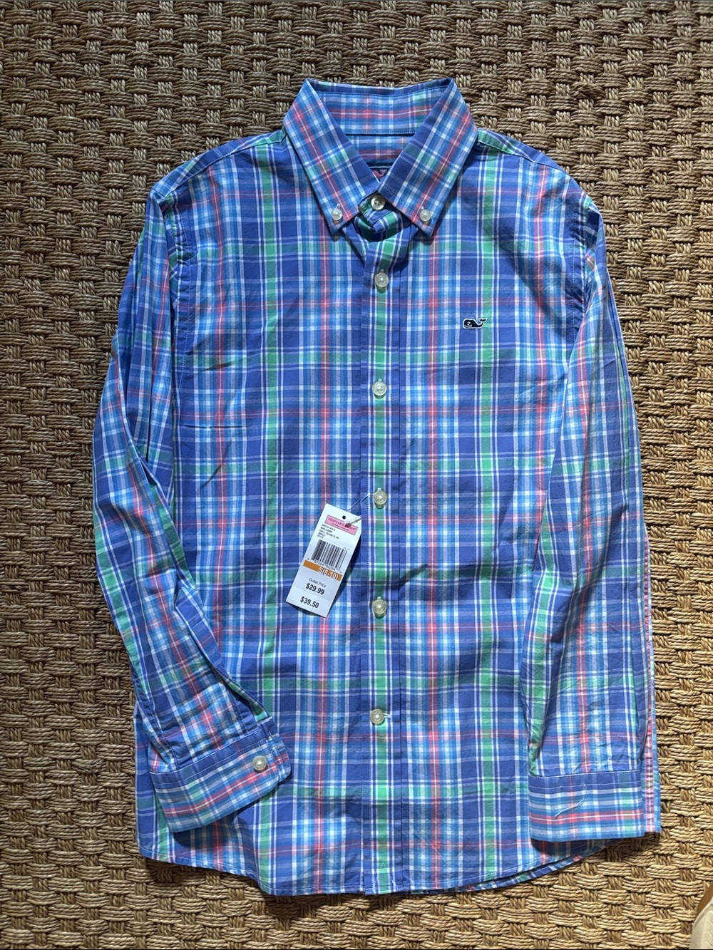 Vineyard Vines Blue and Green Plaid Button-Down Shirt